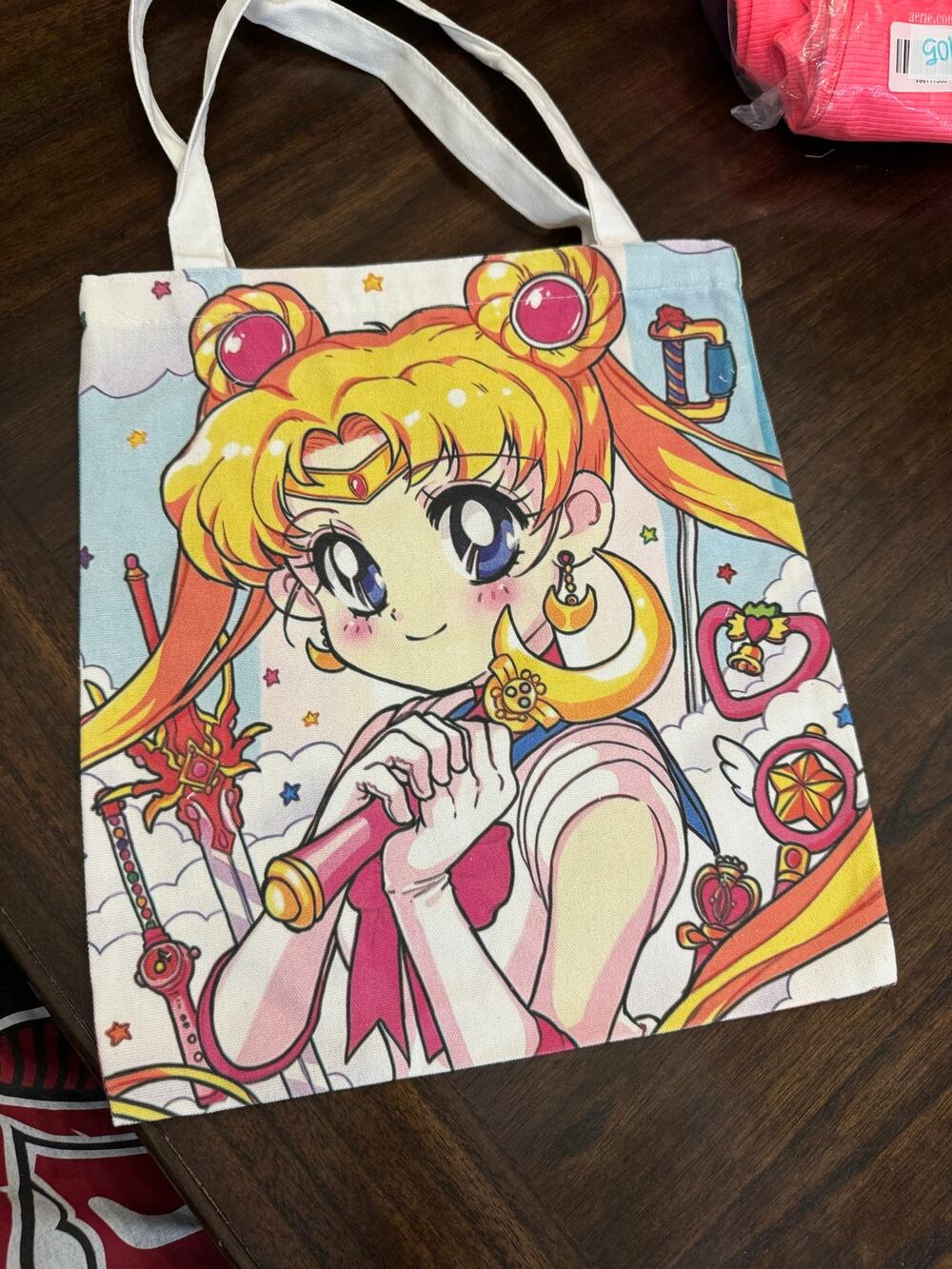 Sailor Moon canvas tote bag both side design with crescent moon and star motifs